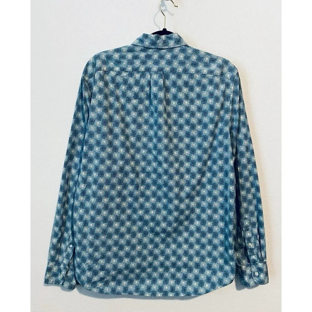 J Crew Shirt Mens Medium Blue Floral Secret Wash Shirting Organic Cotton Boho